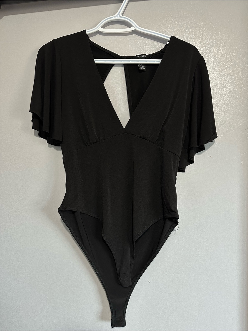 Forever 21 Black Flutter Sleeve V-Neck Snap Bodysuit
